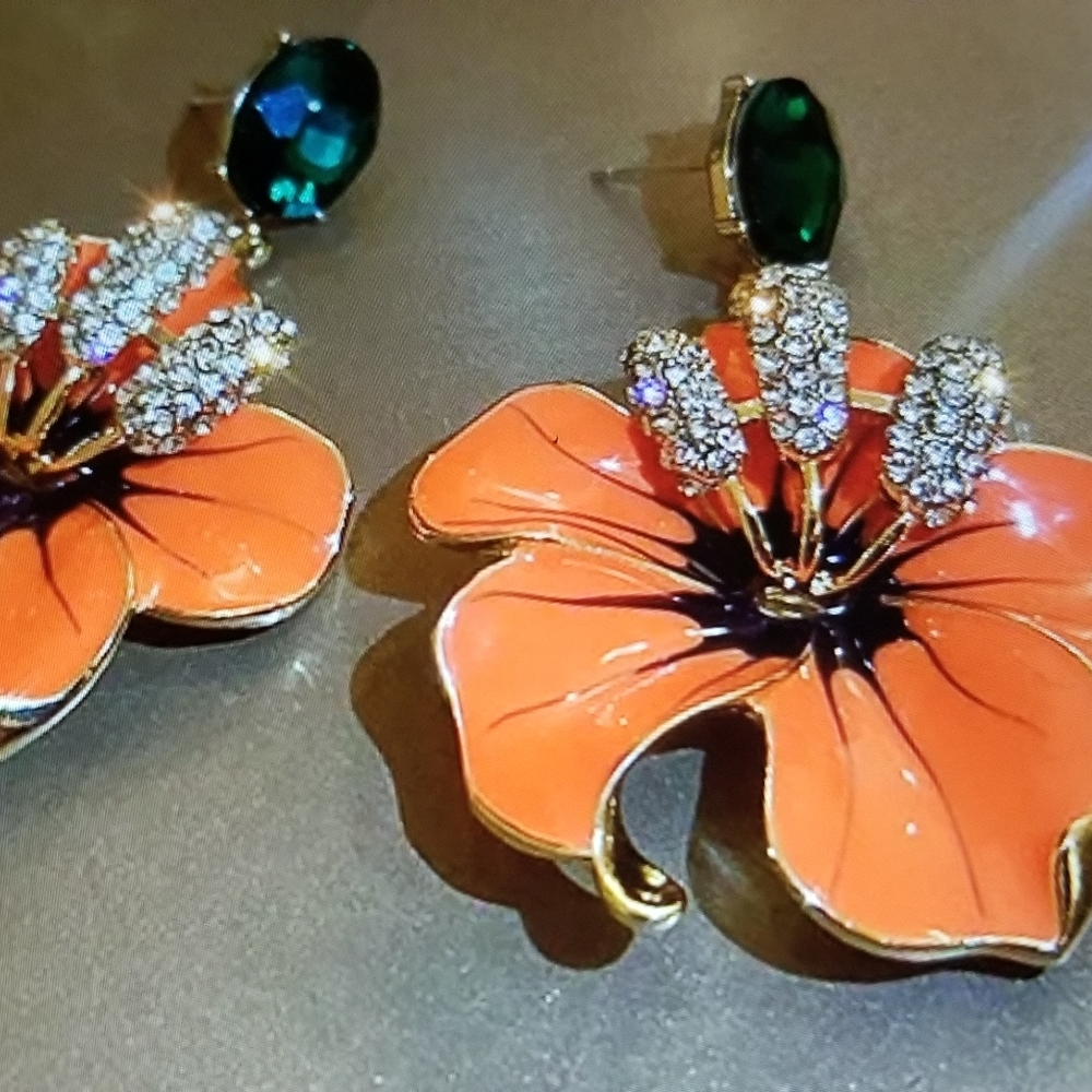 Orange Flower Drop Earrings